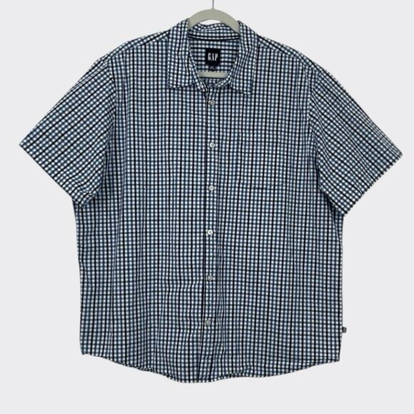 GAP Mens Blue Plaid Short Sleeve Button Down Shirt - Picture 1 of 7